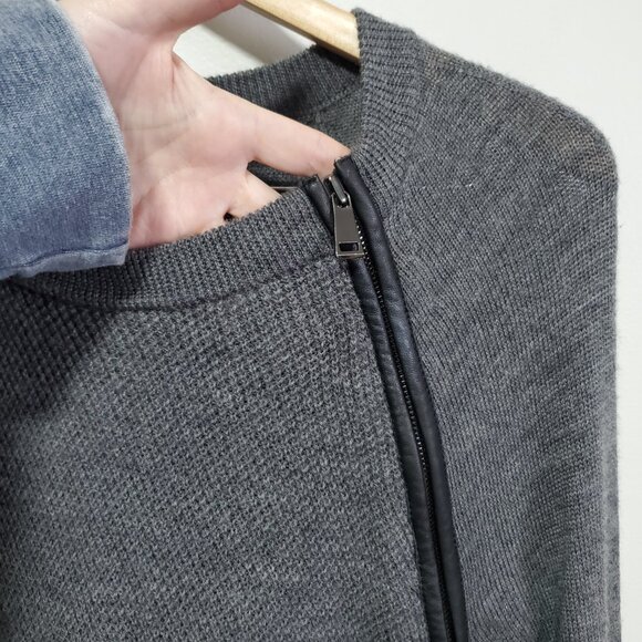 VINCE Wool Knit & Leather Trim Sweater Asymmetric Side Zip Grey Women's Large - Picture 5 of 11